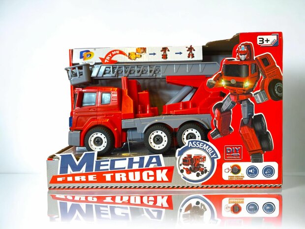 TRANSFORM TOY DIY FIRE TRUCK ROBOT WITH LIGHT AND SOUND 26CM