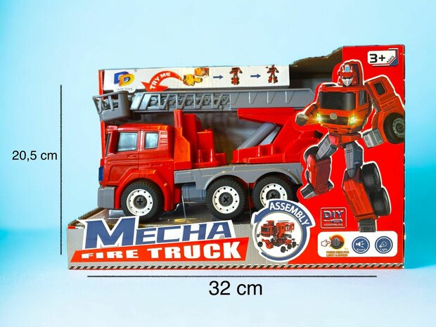 TRANSFORM TOY DIY FIRE TRUCK ROBOT WITH LIGHT AND SOUND 26CM