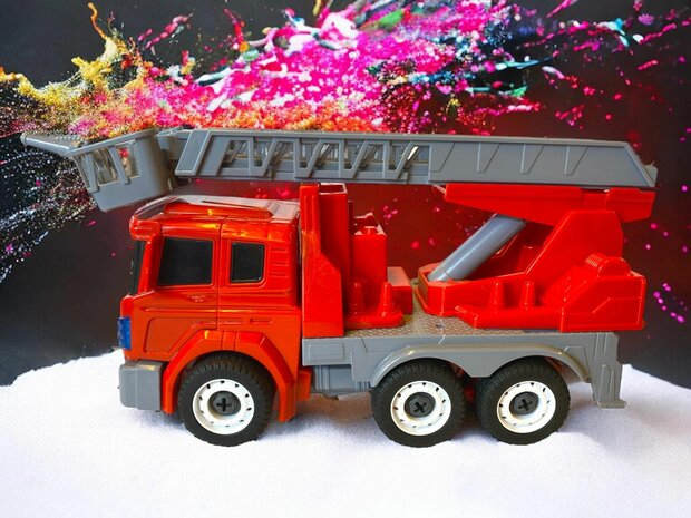 Verwandeln Sie den DIY-Feuerwehrauto-Roboter mit Licht und Ton, 26 cm