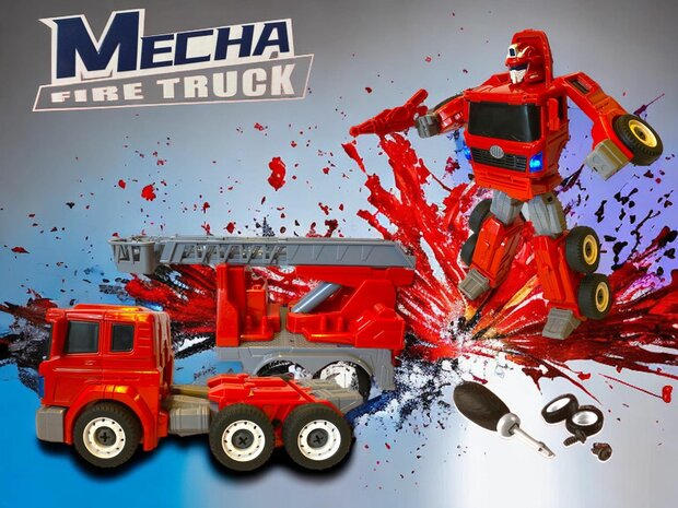 TRANSFORM TOY DIY FIRE TRUCK ROBOT WITH LIGHT AND SOUND 26CM