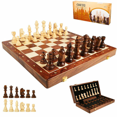 Schaakbord - Wood Chess set - 39x39 CM - Houten schaakset - Opklapbaar - schaakspel