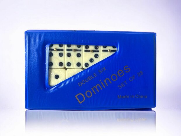 Domino spel dubbel/double 6 in Portemonnee hoesje en 28x gekleurde stenen