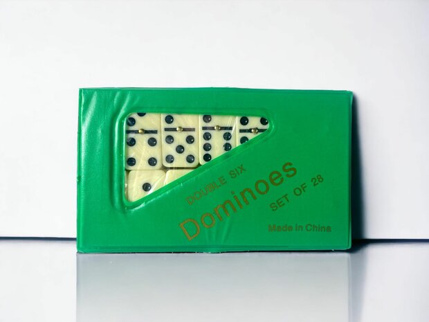 Domino spel dubbel/double 6 in Portemonnee hoesje en 28x gekleurde stenen