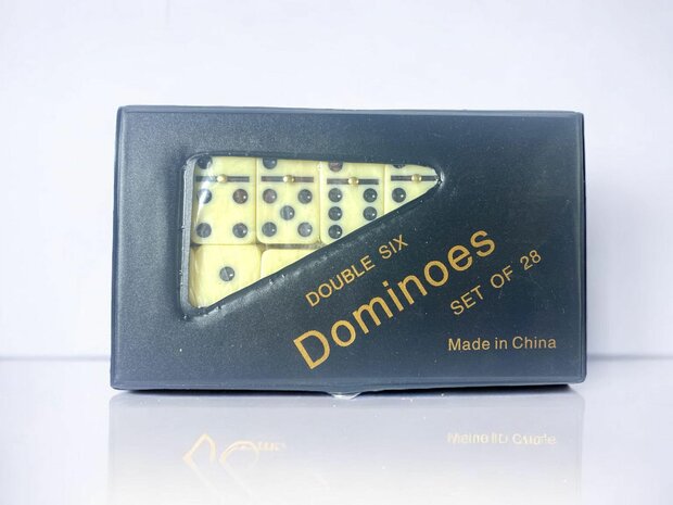 Domino spel dubbel/double 6 in Portemonnee hoesje en 28x gekleurde stenen
