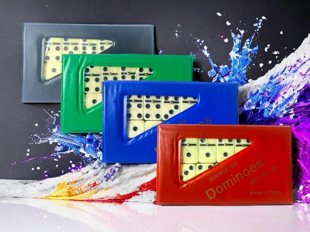 Domino game double/double 6 in wallet case and 28x colored stones