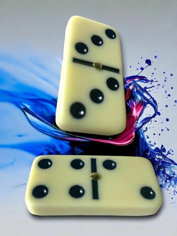 Domino spel dubbel/double 6 in Portemonnee hoesje en 28x gekleurde stenen