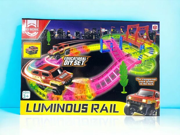Luminous Rail Car Track Bend Flex en Glow tracks - 85 stuks, Plastic Magic 10 voet lange flexibele tracks auto speelset voor kinderen