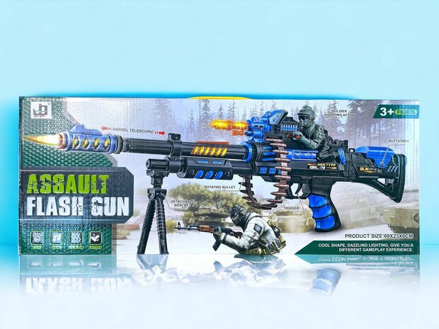 Toy gun - with rotating bullet belt - LED light, shooting sounds and vibration function - 69CM