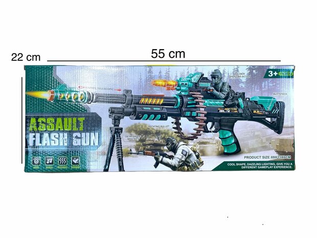 Toy gun - with rotating bullet belt - LED light, shooting sounds and vibration function - 69CM