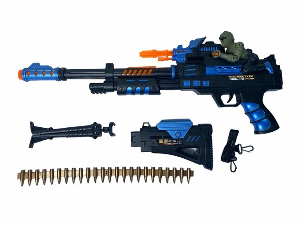 Toy gun - with rotating bullet belt - LED light, shooting sounds and vibration function - 69CM