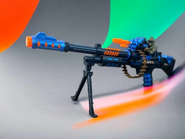 Toy gun - with rotating bullet belt - LED light, shooting sounds and vibration function - 69CM