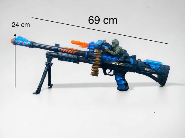 Speelgoed geweer - met draaiende kogelriem - LED licht, schietgeluiden en tril functie - 69CM 