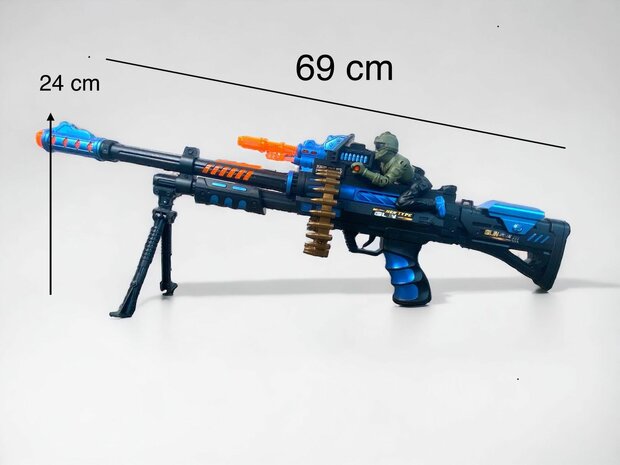 Toy gun - with rotating bullet belt - LED light, shooting sounds and vibration function - 69CM