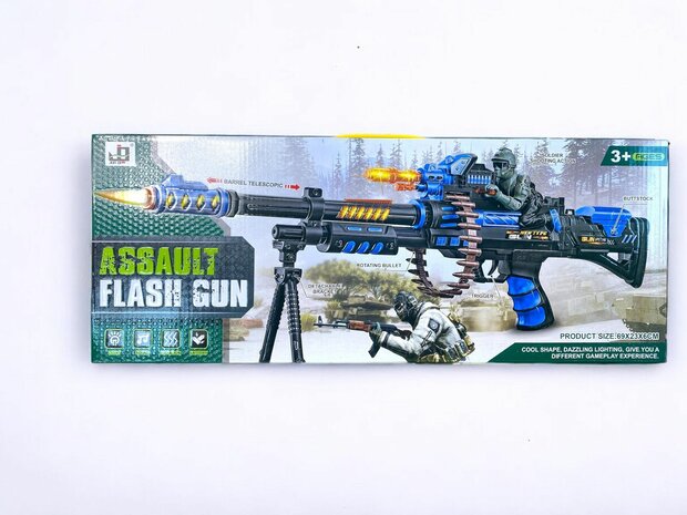 Toy gun - with rotating bullet belt - LED light, shooting sounds and vibration function - 69CM