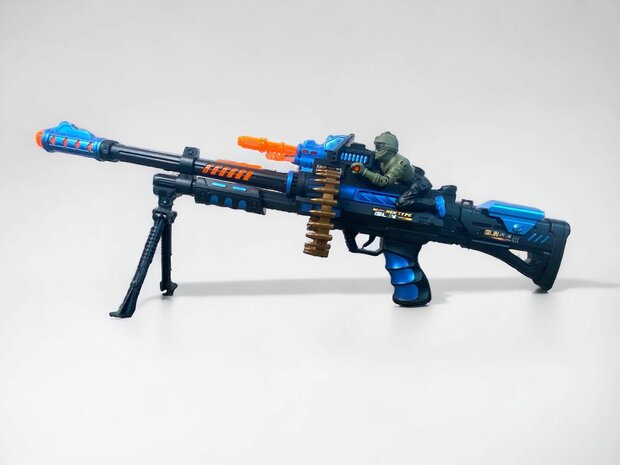 Speelgoed geweer - met draaiende kogelriem - LED licht, schietgeluiden en tril functie - 69CM 