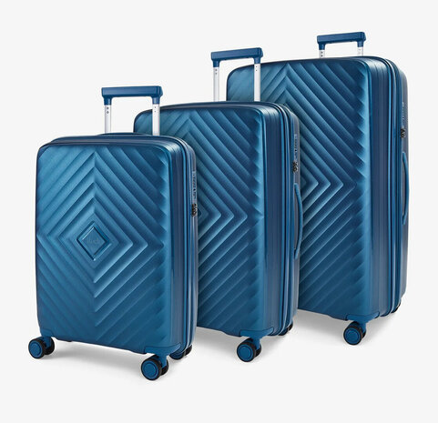 suitcase set 3-piece PP (ROCK) TSA combination lock and PP Material Blue