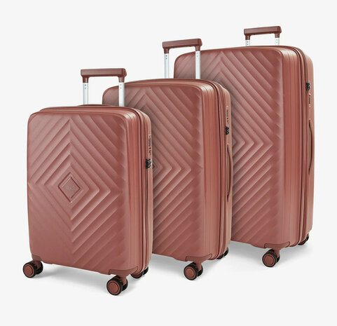 ensemble de valises 3 pi&egrave;ces PP (ROCK) serrure &agrave; combinaison TSA et mat&eacute;riau PP Rose