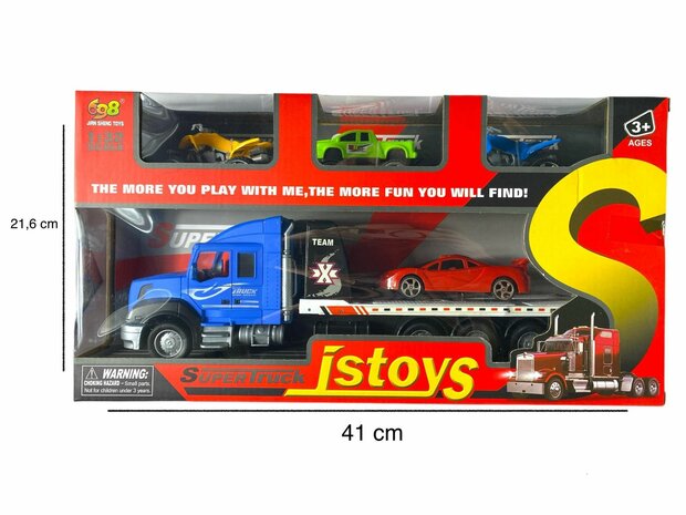 Truck toy with trailer + 4 pieces Mini cars - 36.2 CM