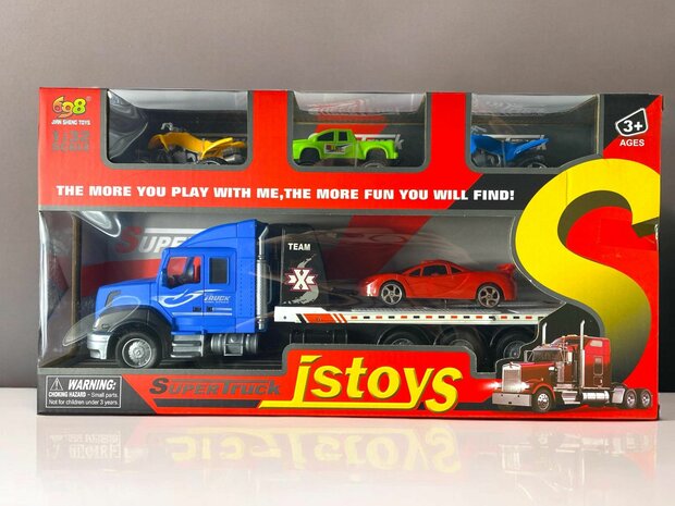 Truck toy with trailer + 4 pieces Mini cars - 36.2 CM