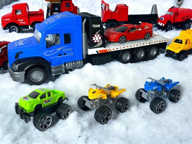 Truck toy with trailer + 4 pieces Mini cars - 36.2 CM