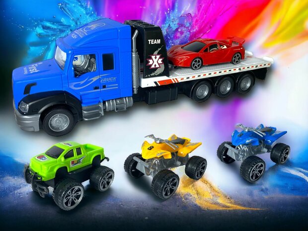 Truck toy with trailer + 4 pieces Mini cars - 36.2 CM