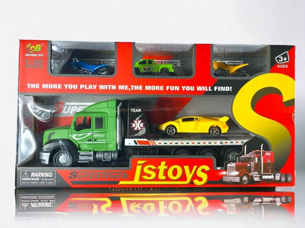 Truck toy with trailer + 4 pieces Mini cars - 36.2 CM