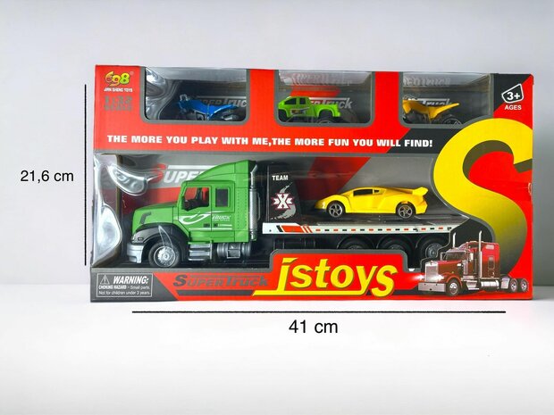 Truck toy with trailer + 4 pieces Mini cars - 36.2 CM