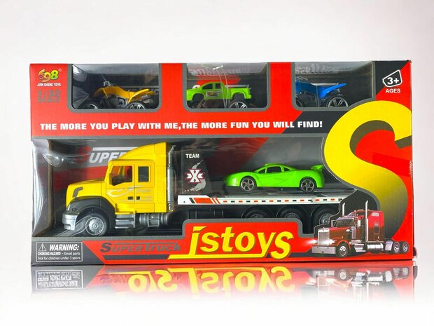 Truck toy with trailer + 4 pieces Mini cars - 36.2 CM