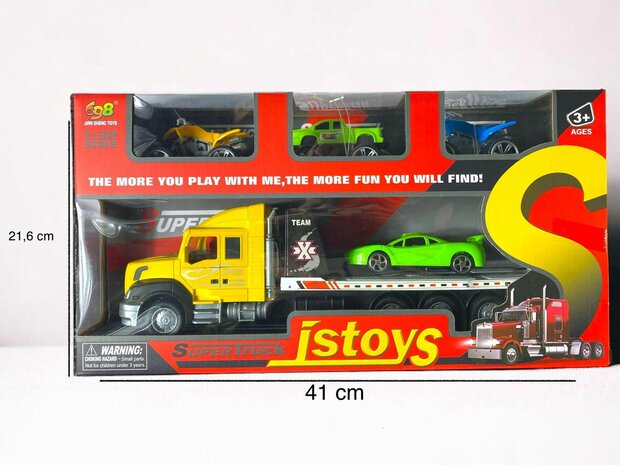 Truck toy with trailer + 4 pieces Mini cars - 36.2 CM