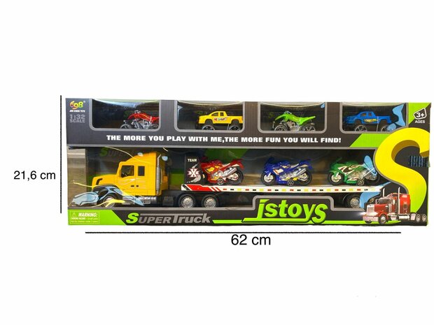 Toy Truck with trailer + 7 pieces Mini cars - 57 CM