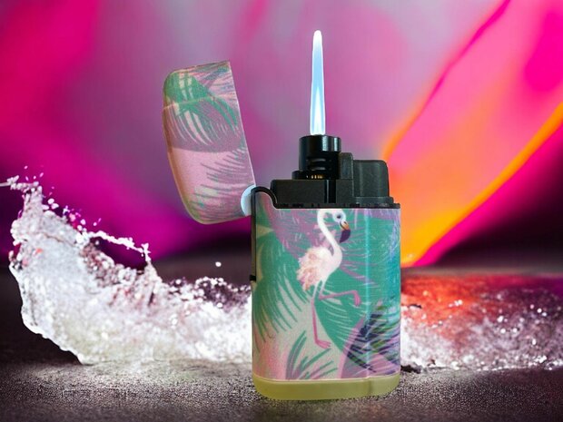 Jet Flame turbo aanstekers - 20 stuks in display - 360&deg; Flamingo print branders - soft touch