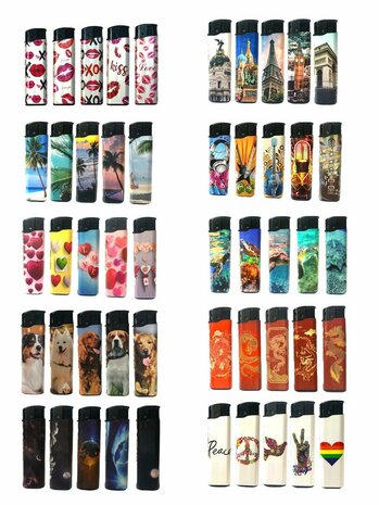 Aanstekers -  50 stuks in tray - kattenprint - navulbaar en klik - Tom lighter