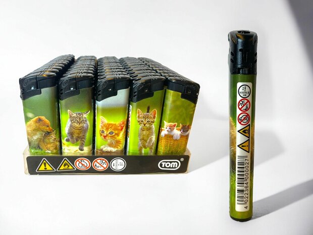 Briquets - 50 pi&egrave;ces en plateau - imprim&eacute; chat - rechargeable et clic - Briquet Tom