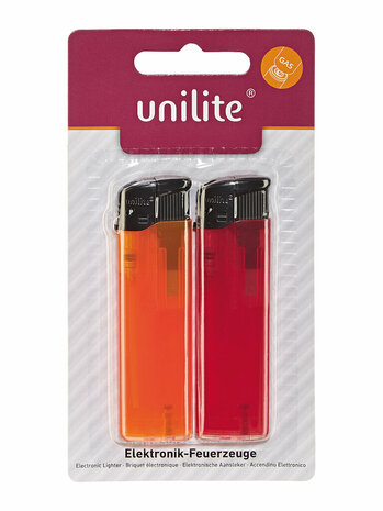 Briquets en blisters de 2 pi&egrave;ces - avec syst&egrave;me clic - rechargeables - Unilite