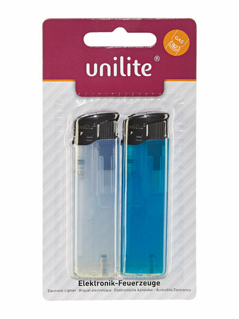 Lighters in blisters of 2 pieces - with click system - refillable - Unilite