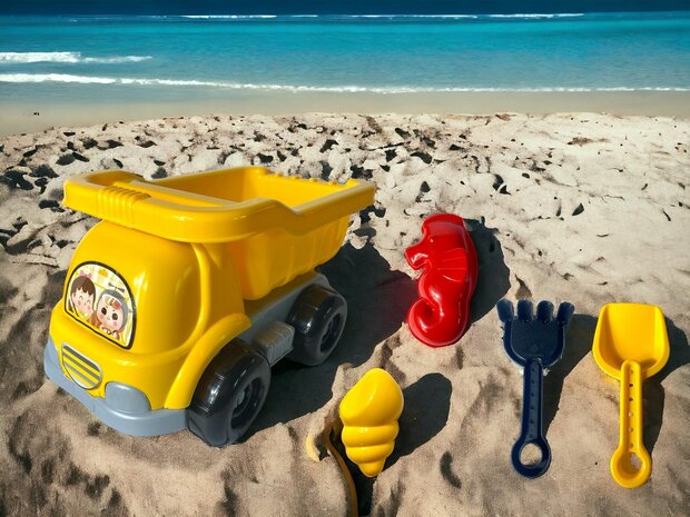 Coffret de plage voiture Coffret de sable Voiture benne 25 CM - Voiture 5 pi&egrave;ces plage