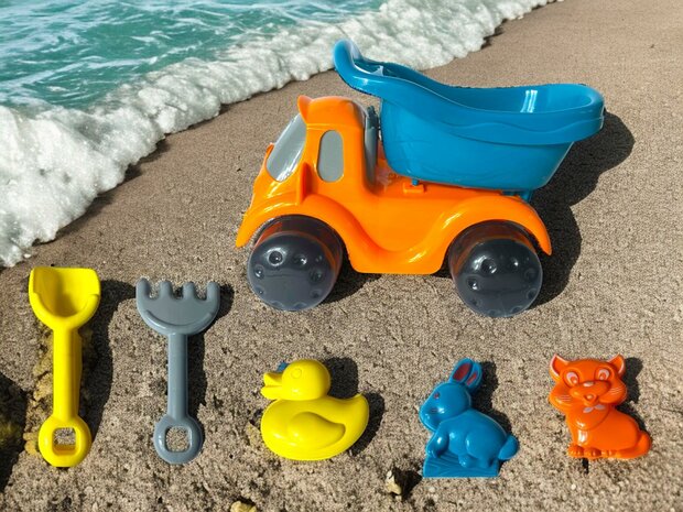 Jeu de sable de plage - Voiture &agrave; benne basculante 23 cm - Voiture de plage 6 pi&egrave;ces