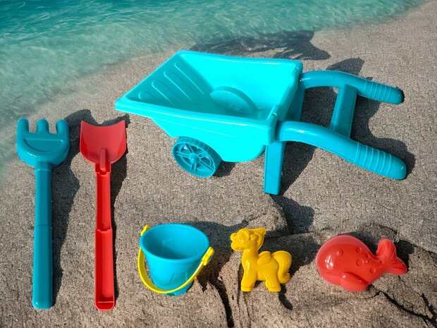 Zandbak Speelgoedset - kruiwagen 34 CM - Zandset 6 Delige Strand