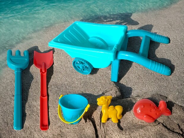 Sandbox Toy Set - wheelbarrow 34 CM - Sand Set 6 Piece Beach