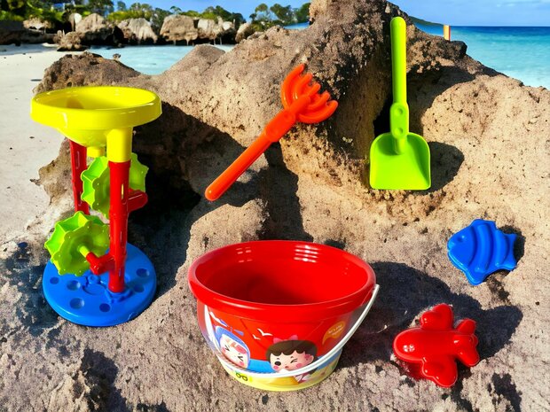 Jouets de jeu de sable de plage, pelles, seau de sablier, jeu de r&ocirc;le pour enfants - 6 pi&egrave;ces