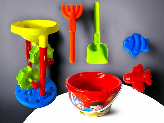 Beach Sand Play Toys Spades Hourglass Bucket Children Role Play - 6 pieces