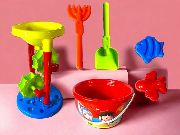 Beach Sand Play Toys Spades Hourglass Bucket Children Role Play - 6 pieces