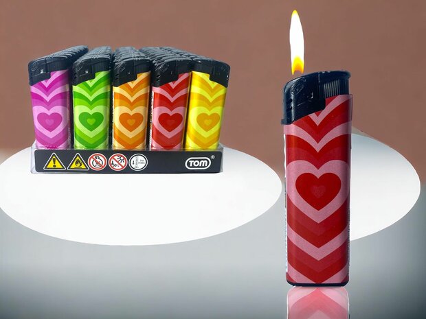 Lighters - 50 pieces in tray - Retro Heart print - refillable