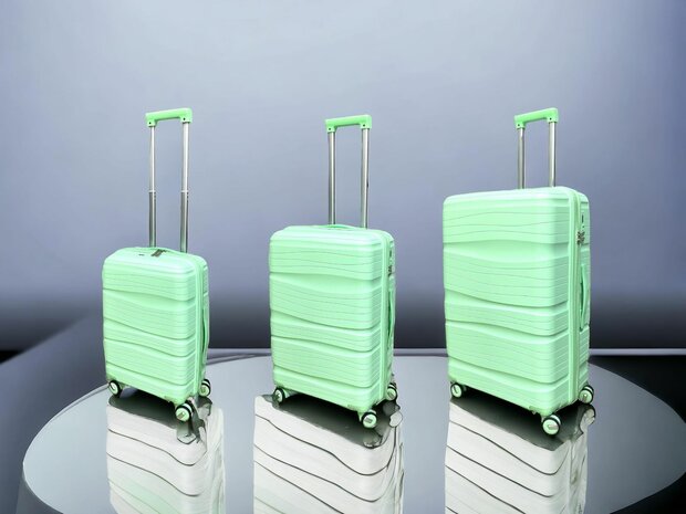 Kofferset - Trolleyset 3-delig - PP silicone reiskoffer Pistache kleur