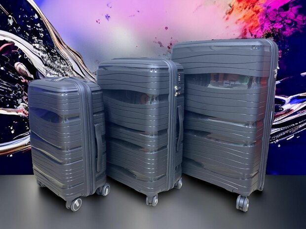 Kofferset - Trolleyset 3-delig - PP silicone reiskoffer Zwart