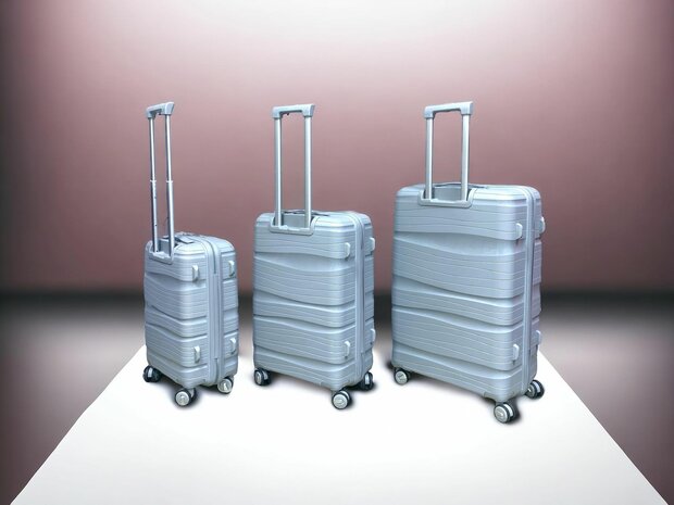 Kofferset - Trolleyset 3-delig - PP silicone reiskoffer Grijs  