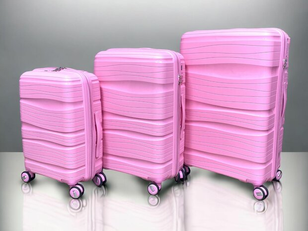 Ensemble de valises - Ensemble de trolley 3 pi&egrave;ces - Valise de voyage en silicone PP Rose