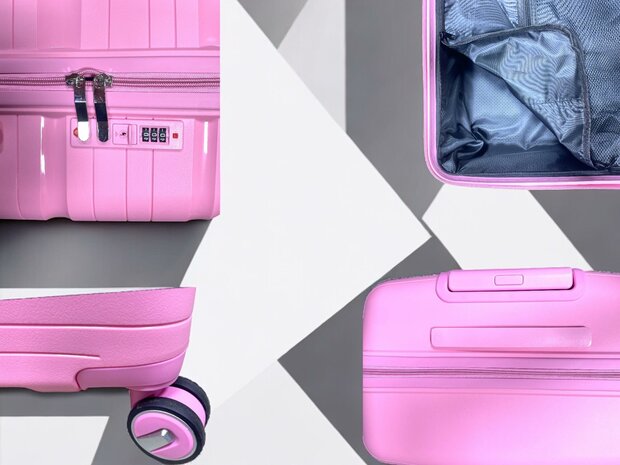 Ensemble de valises - Ensemble de trolley 3 pi&egrave;ces - Valise de voyage en silicone PP Rose