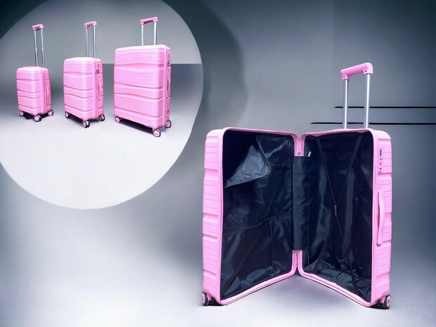Kofferset - Trolleyset 3-delig - PP silicone reiskoffer Roze   