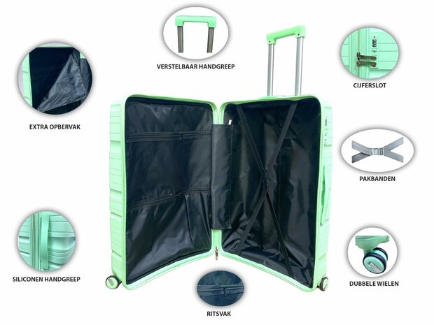 Suitcase set - Trolley set 3-piece - PP silicone travel suitcase Pistachio color